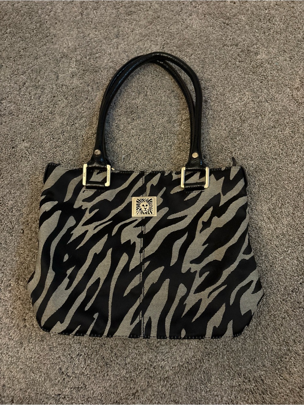Anne Klein Black and Gray Zebra-Print Shoulder Bag